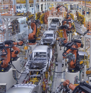 Automotive assembly line utilizing construction safety company protocols.