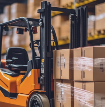 Haztek Inc. - Forklift moving boxes in a warehouse.